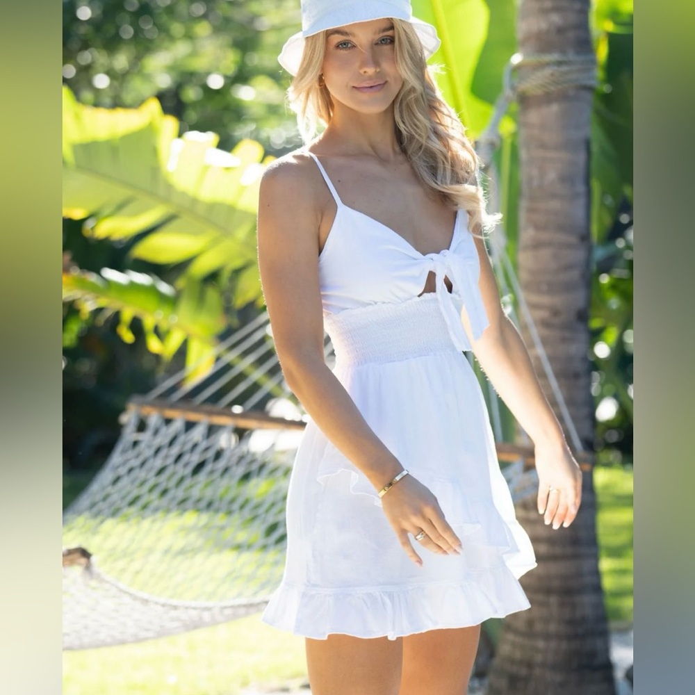 Blanco by Nature Bella White Tiered Ruffle Mini Sundress